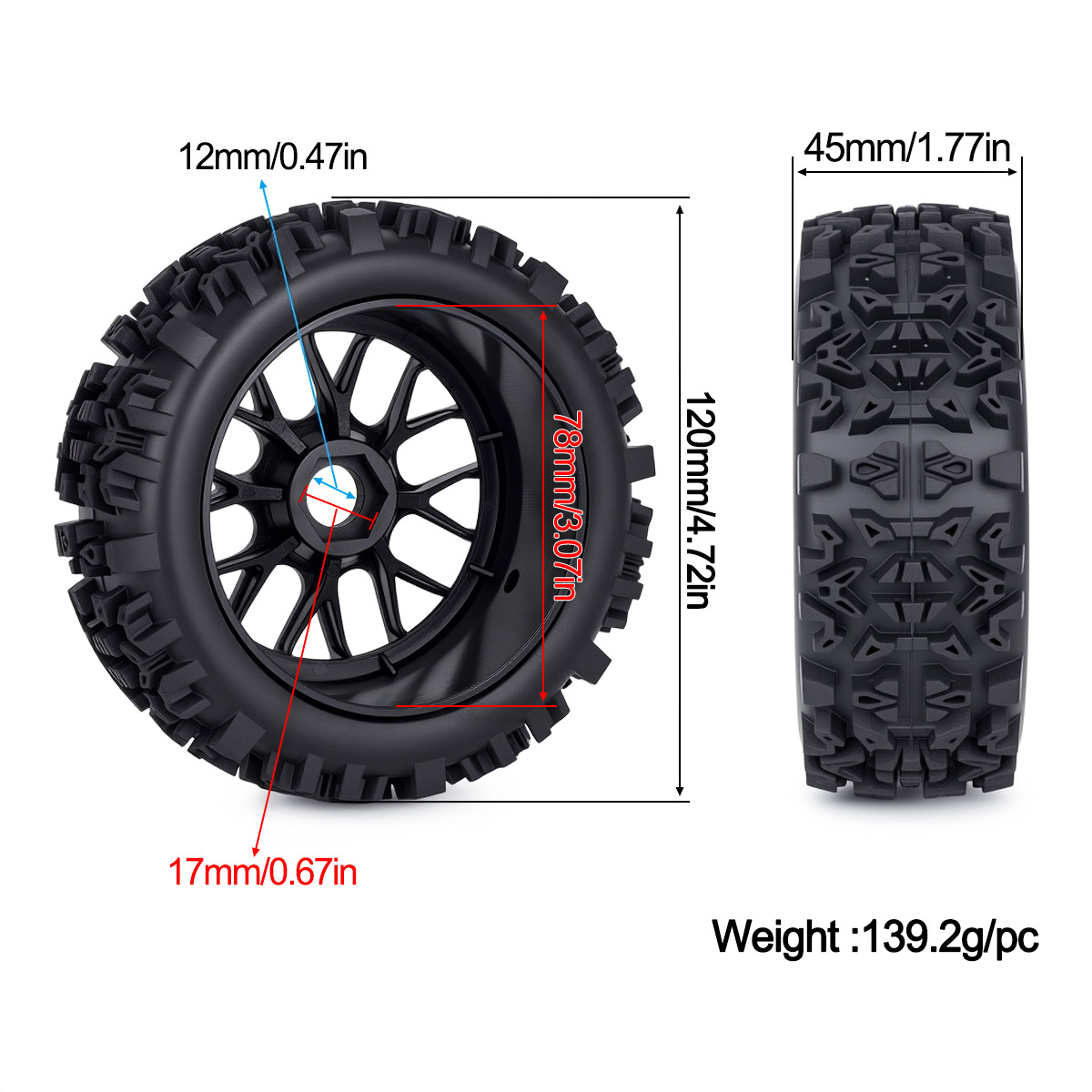Opony terenowe RC 120 mm z 17- – Yunshen Rc Hobby recenzja i cena